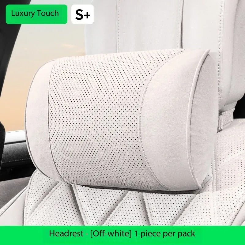 Luxury Suede Car Headrest and Lumbar Cushion Set – Breathable All-Season Support Pillows for Vehicle Seats - Delicate Leather