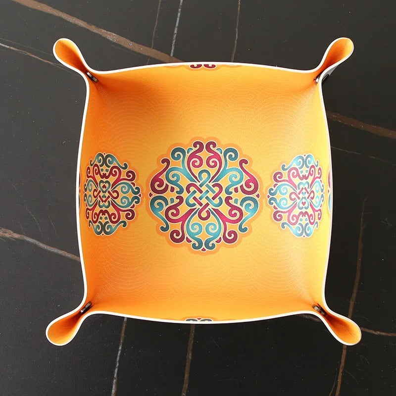 Fashion PU Leather Desktop Storage Tray - Key Plate Home Decoration Dice Tray Key Wallet Coins Folding Storage Box Wholesale - Delicate Leather