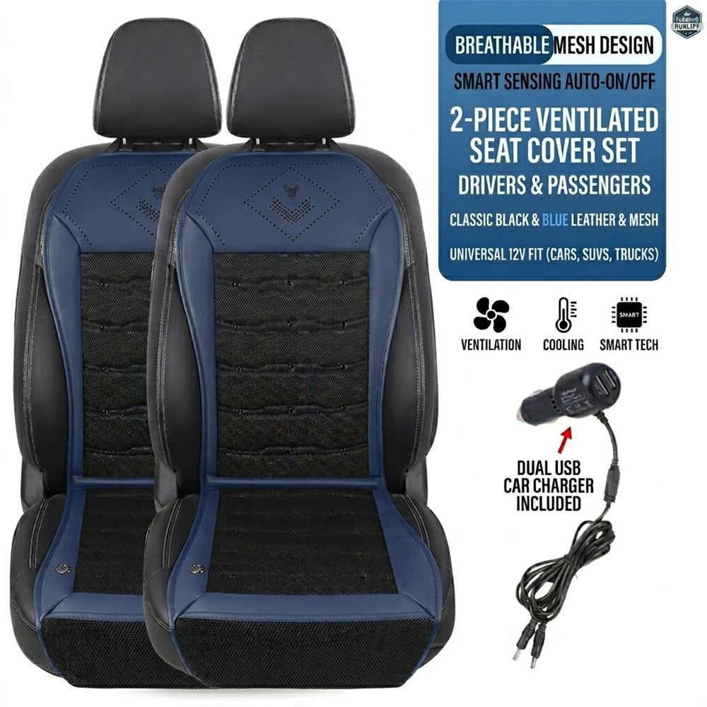 12V Ventilated Car Seat Cushion – Smart Auto Start/Stop Cooling Seat Cover - Delicate Leather