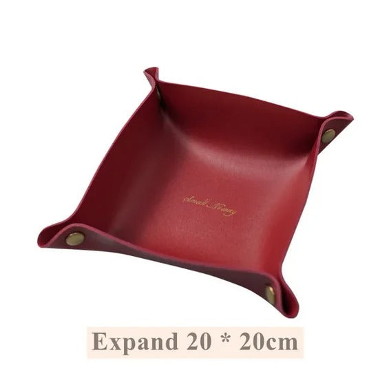 Desktop Finishing PU Leather Storage Box - Household Foldable Cosmetic Storage Basket with Handle, Sundry Key Coin Decorative Plate - Delicate Leather