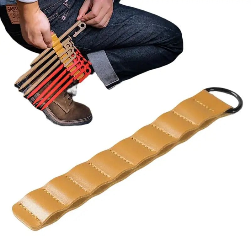 PU Leather Tent Nail Storage Rack - Portable 8-Hole Peg Organizer with Buckle for Camping Accessories - Delicate Leather