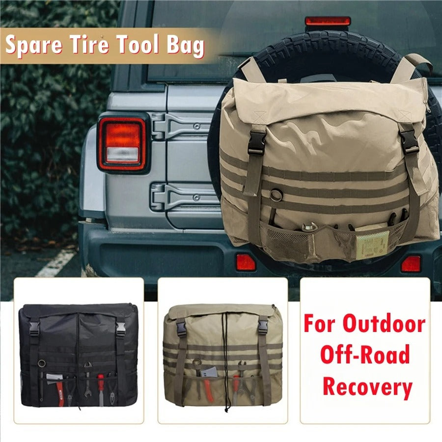Black Khaki Large Capacity Outdoors Spare Tire Tool Storage Bag Trash Bag SUV Trunk Organizer for Off-Road Recovery Gear - Delicate Leather