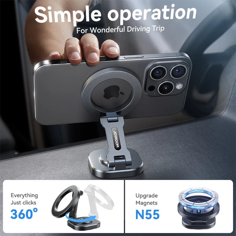 Magnetic Car Mount 24 Strong Magnet 360° Rotation Foldable Phone Holder for Car for iPhone 15, 14, 13, 12