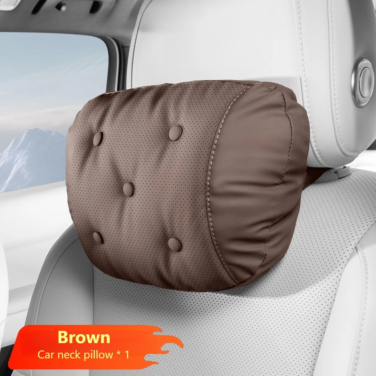Universal Car Neck & Lumbar Support Pillow Set – Soft Leather Headrest and Waist Cushion for Car Seats - Delicate Leather