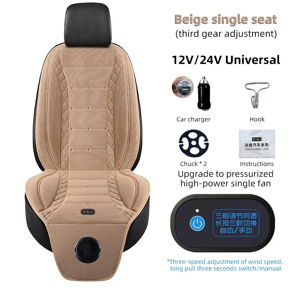 USB Ventilated Car Seat Cushion – 3-Speed Cooling Fan Breathable Universal Seat Cover - Delicate Leather