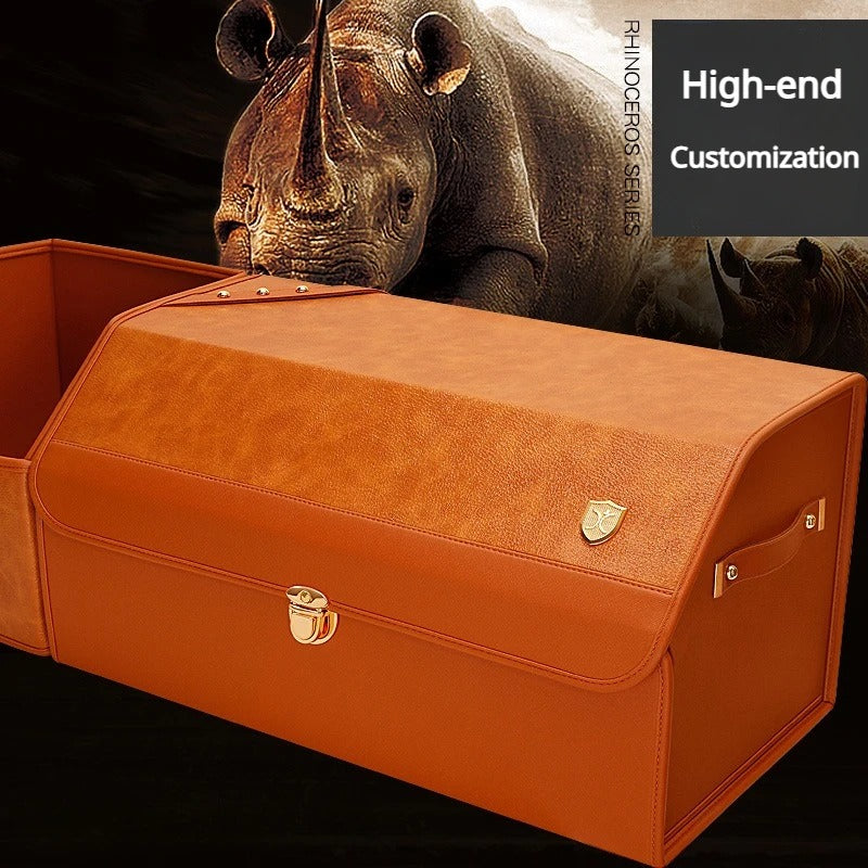 Stylish Leather Trunk Organizer – Custom Emblem, Foldable Storage for Car - Delicate Leather