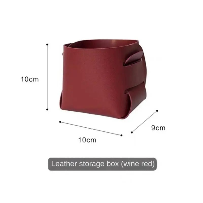Leather Storage Box, Cosmetics Remote Control Pen Key Basket, Desktop Sundries Storage, Home Organization - Delicate Leather