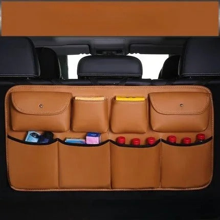 PU Leather Car Rear Seat Back Storage Bag – Foldable Trunk Organizer for Universal Use - Delicate Leather