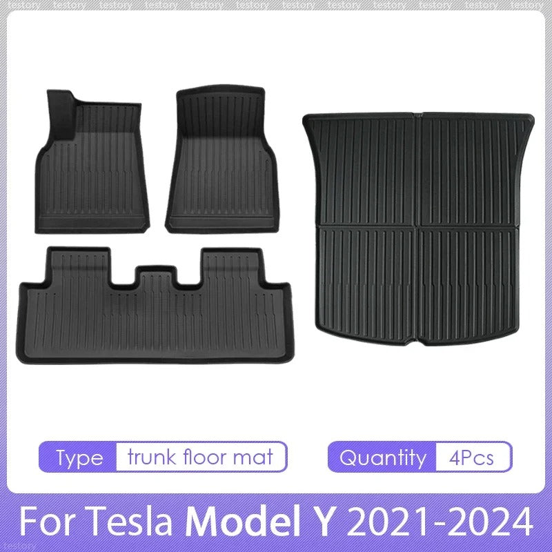 TPE Floor Mats Set for Tesla Model Y 2021–2024 (5-Seater) – Waterproof, Anti-Slip Cargo Liner and Interior Mats - Delicate Leather