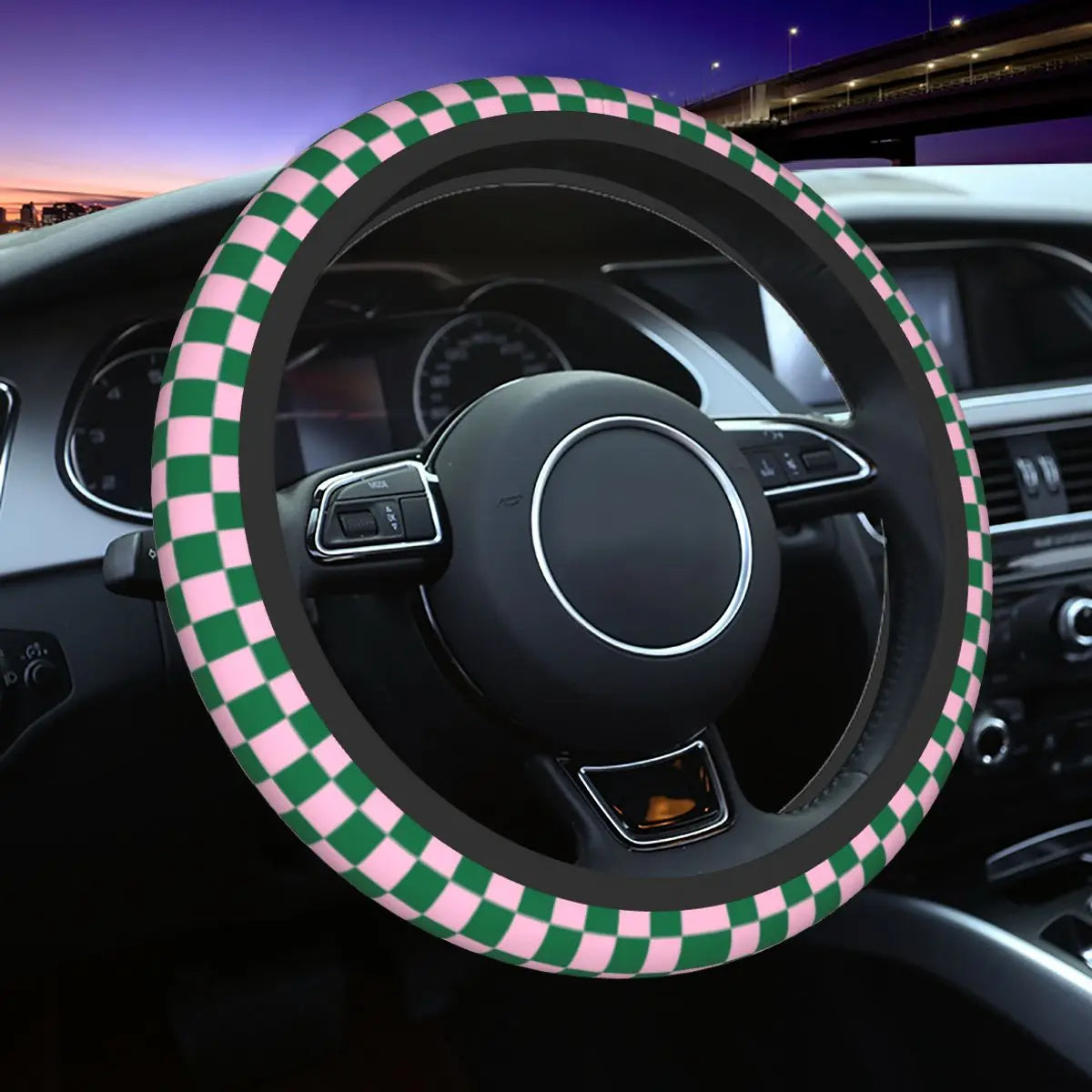 Lightly Padded Non Slip Steering Wheel Cover - Checkers Style , Car Steering Wheel Cover, Car Accessories 16