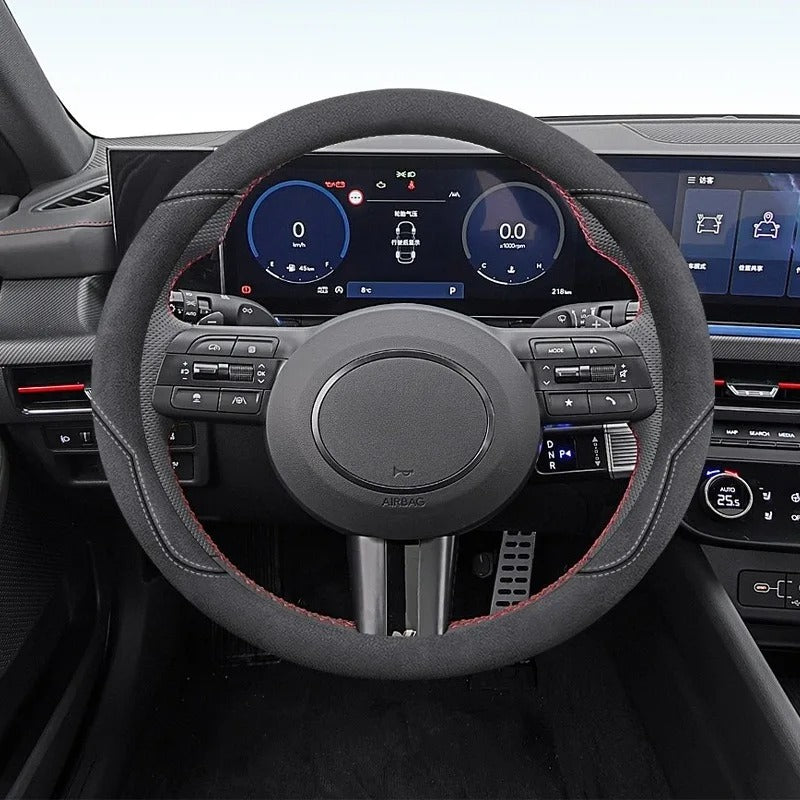 Luxury Suede Steering Wheel Cover – Anti-Slip Universal 38cm All-Season Fit - Delicate Leather