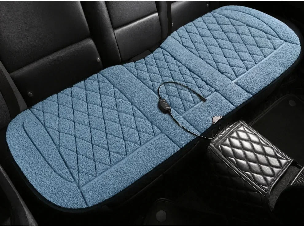 12V Heated Car Seat Cushion – Plush Winter Heating Pad with Elastic Straps, Universal Rear Seat Cover - Delicate Leather