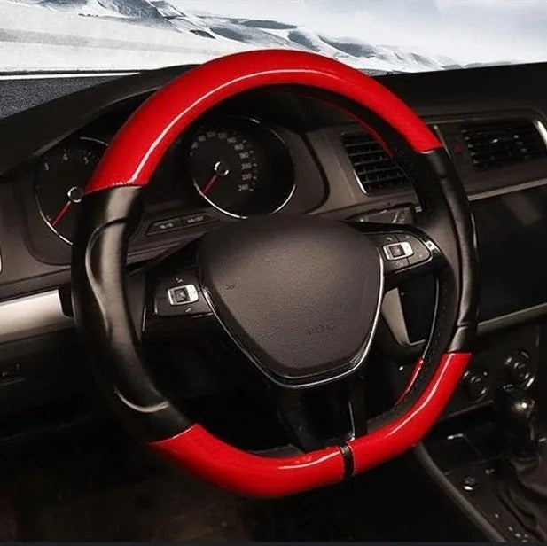Carbon Fiber Steering Wheel Cover – Anti-Slip Universal 38cm O & D Shape Fit - Delicate Leather
