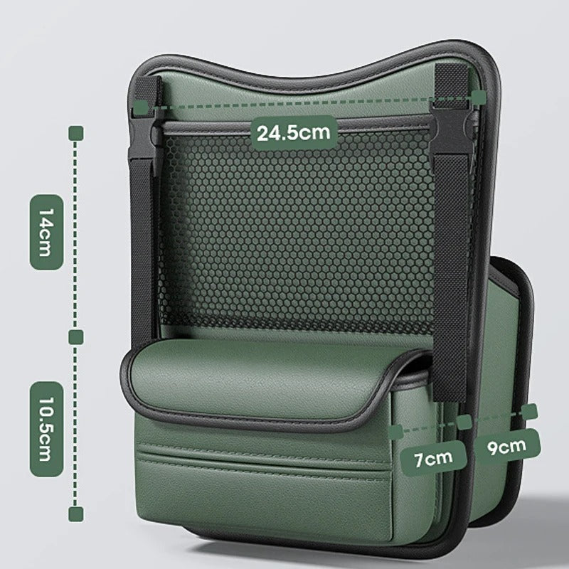 Large Capacity Car Seat Middle Hanger Storage Bag – Between Seats Organizer with Cup & Tissue Pockets - Delicate Leather