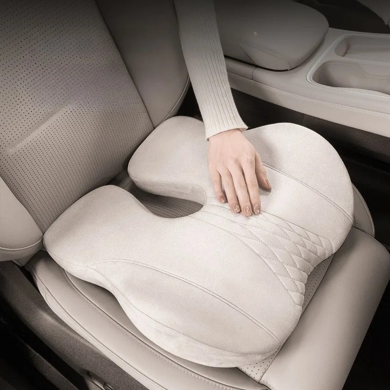 Memory Foam Seat Cushion & Lumbar Support Pillow Set – Ergonomic Chair Cushion for Car & Office - Delicate Leather