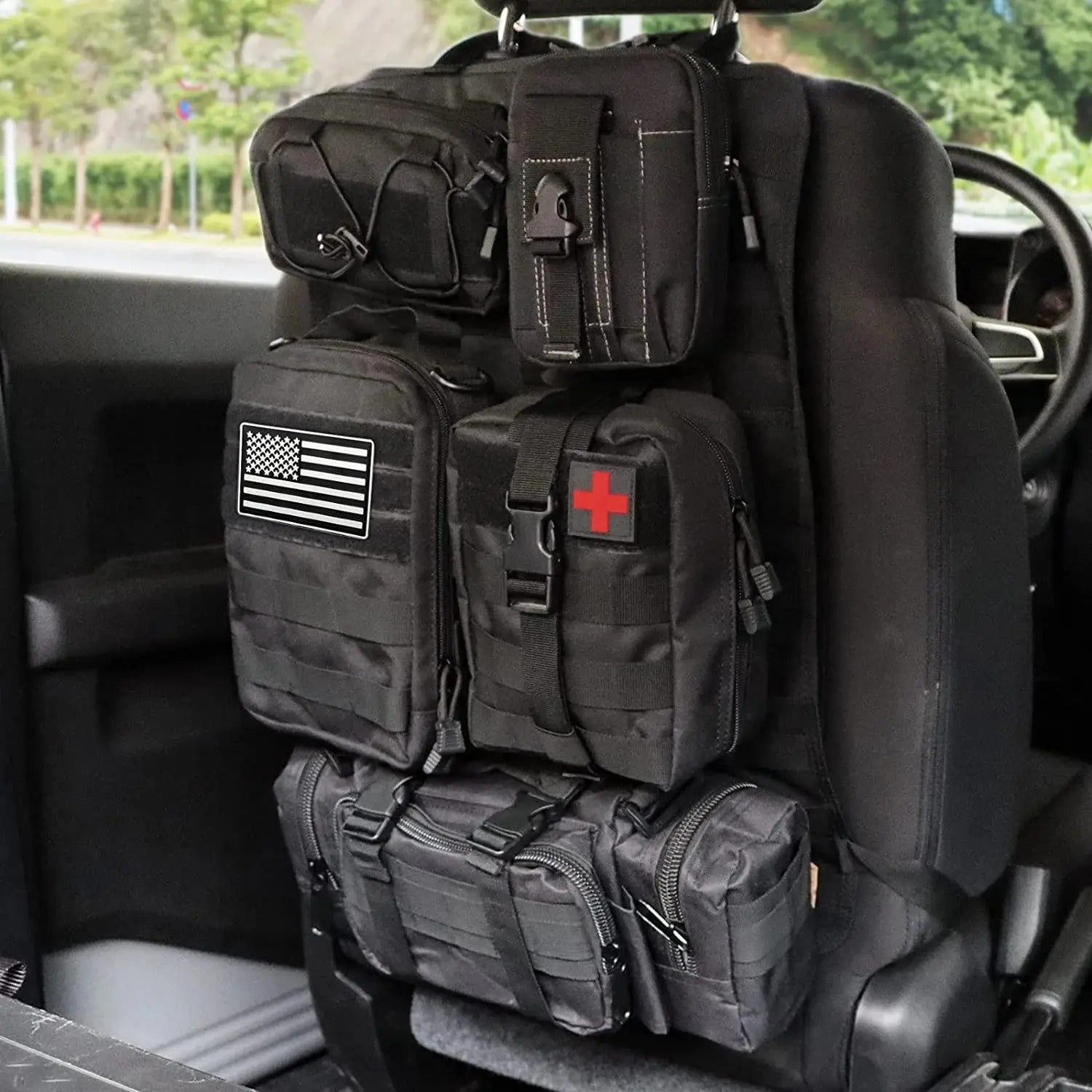 Tactical Car Seat Back Organizer with 5 Detachable Pouches - Delicate Leather