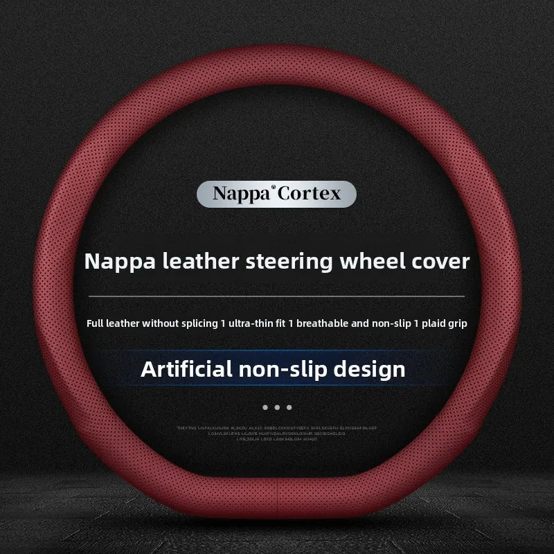 Ultra-Thin Nappa Leather Steering Wheel Cover – Universal Anti-Slip All-Season Grip - Delicate Leather