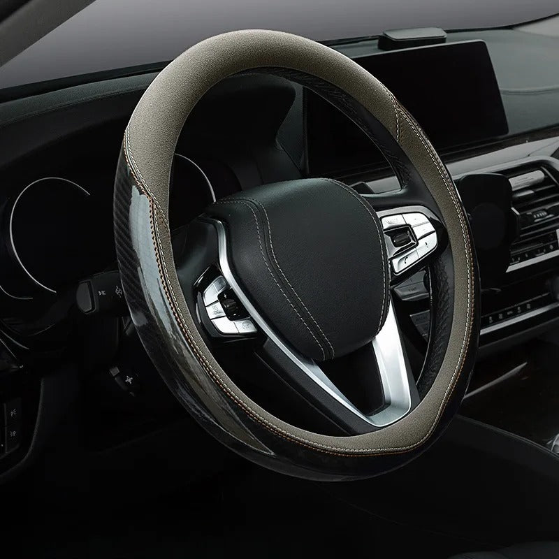 Carbon Fiber Steering Wheel Cover – Universal Fit, Non-Slip, Breathable Grip - Delicate Leather