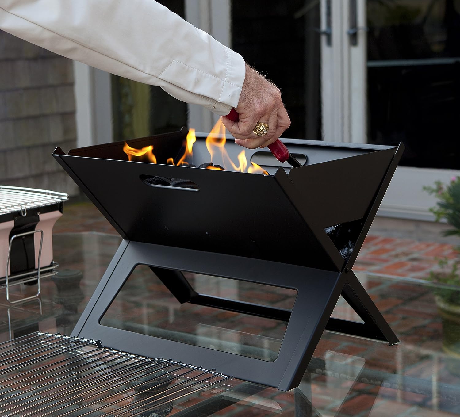 Camping Campfire Grill, Portable Folding Charcoal Grills, Backpacking BBQ Grill, Easy Portability For Outdoor Barbecues Camping Traveling Picnics Garden Beach Party - Delicate Leather