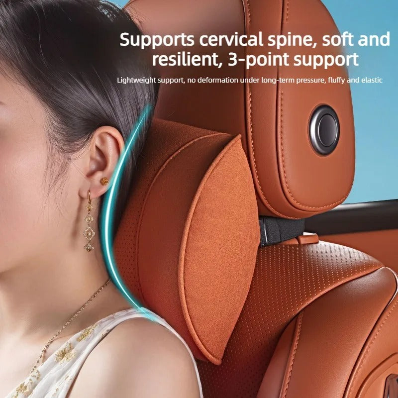 Premium Suede Car Neck & Lumbar Support Pillow Set – Universal Headrest and Waist Cushion for Cars, SUVs & Trucks - Delicate Leather
