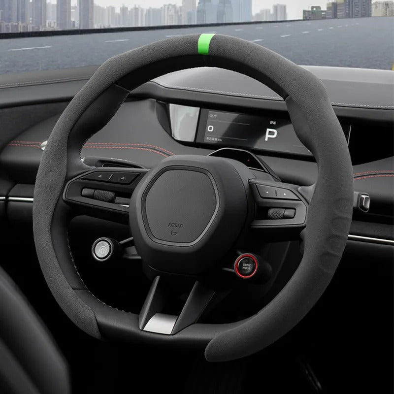 Suede Steering Wheel Cover – Anti-Slip Universal 36–38cm Fit Interior Accessory - Delicate Leather