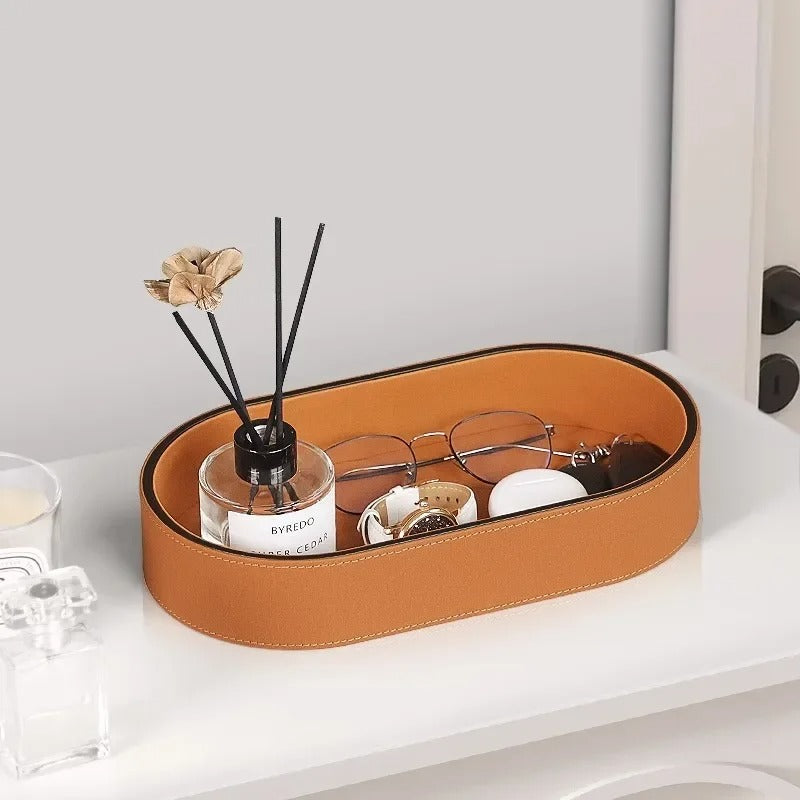 Entrance Key Storage Box - Decorative Leather Tray for Desktop, End Table, and Entry Door - Delicate Leather