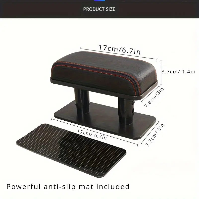 Car Armrest Cushion – PU Leather Adjustable Height Elbow Rest for Left and Right, Center Console Booster for Long-Distance Travel Comfort - Delicate Leather
