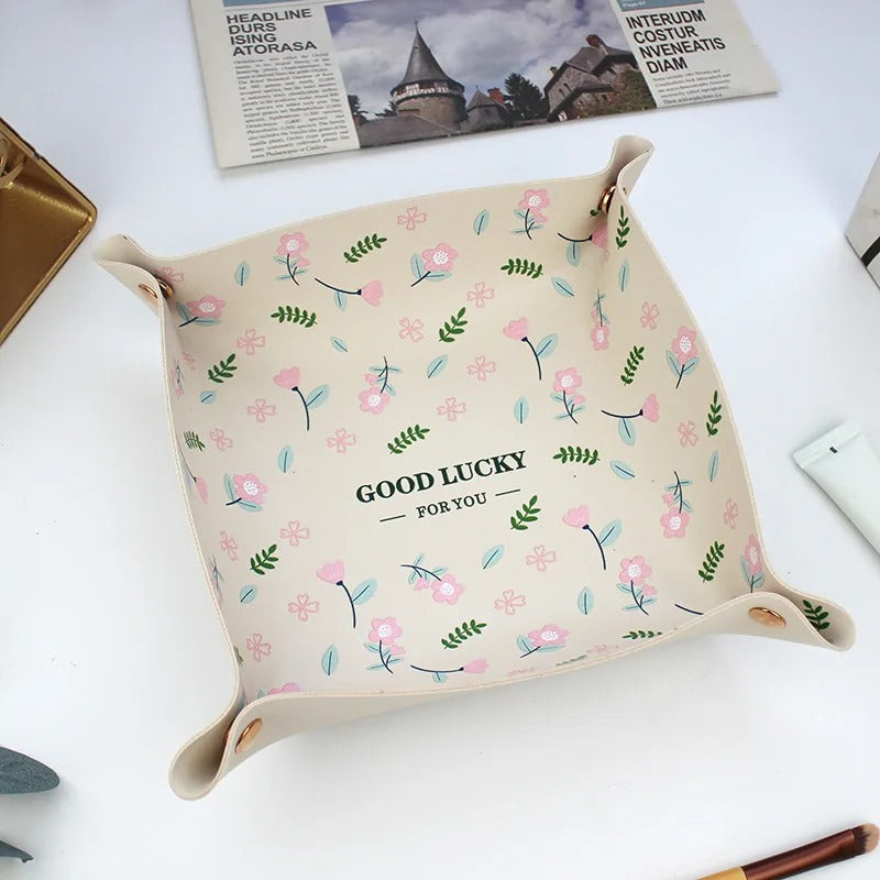 PU Leather Folding Storage Box - Leather Organizer Storage Box, Desktop Storage Key Tray, Dice Coin Jewelry Home Decoration - Delicate Leather