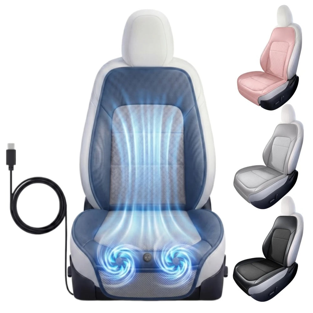 Smart Ventilated Car Seat Cushion – USB-C Cooling Seat Cover with Auto Start/Stop - Delicate Leather