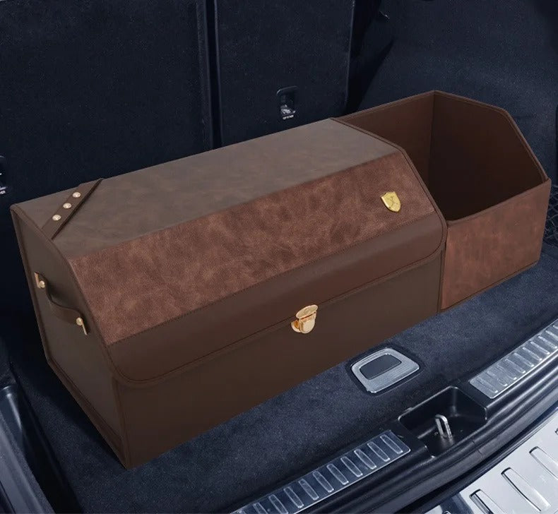 Stylish Leather Trunk Organizer – Custom Emblem, Foldable Storage for Car - Delicate Leather