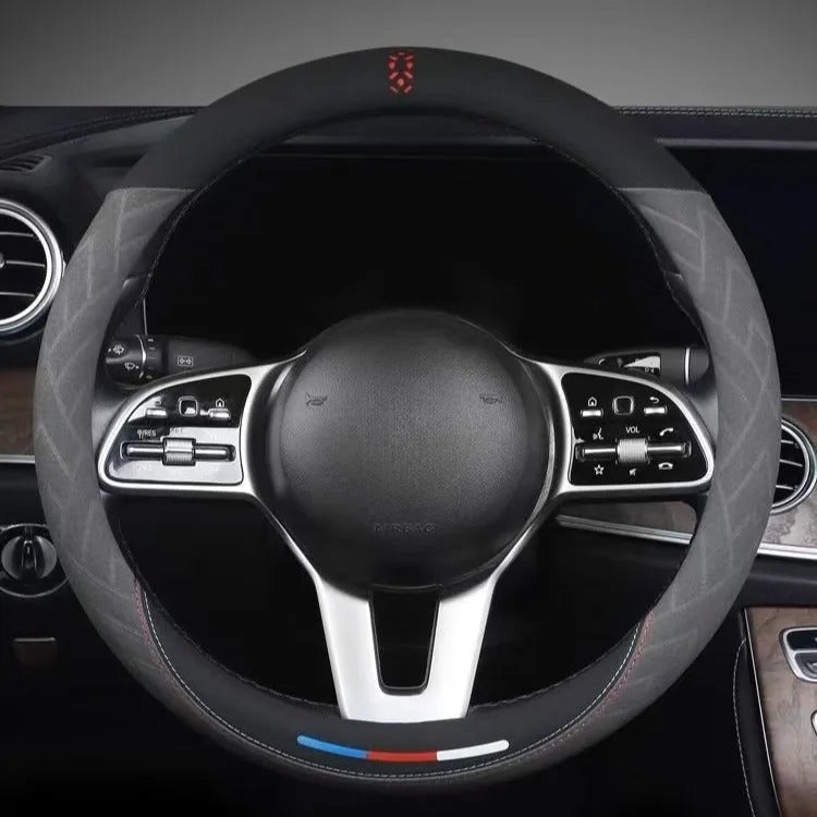 Suede Steering Wheel Cover – Universal 38cm O/D Shape Anti-Slip All-Season Grip - Delicate Leather