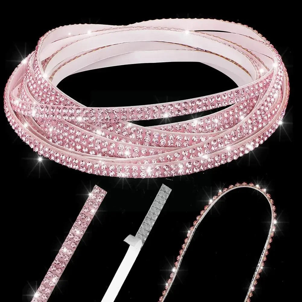 5mm x 5m Bling Car Interior Decorative Rhinestone Sticker – Self-Adhesive Crystal Trim Strip for Dashboard, Doors & DIY Car Accessories - Delicate Leather