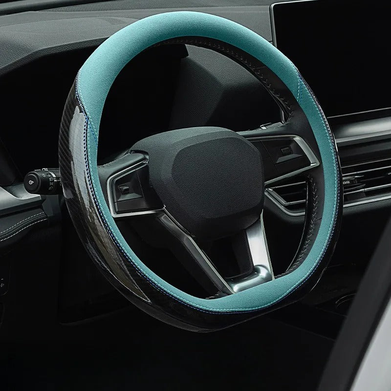 Carbon Fiber Steering Wheel Cover – Universal Fit, Non-Slip, Breathable Grip - Delicate Leather