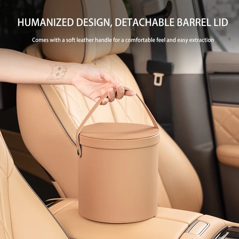 Car Trash Can - Leather Storage Bucket for Car Accessories - Delicate Leather