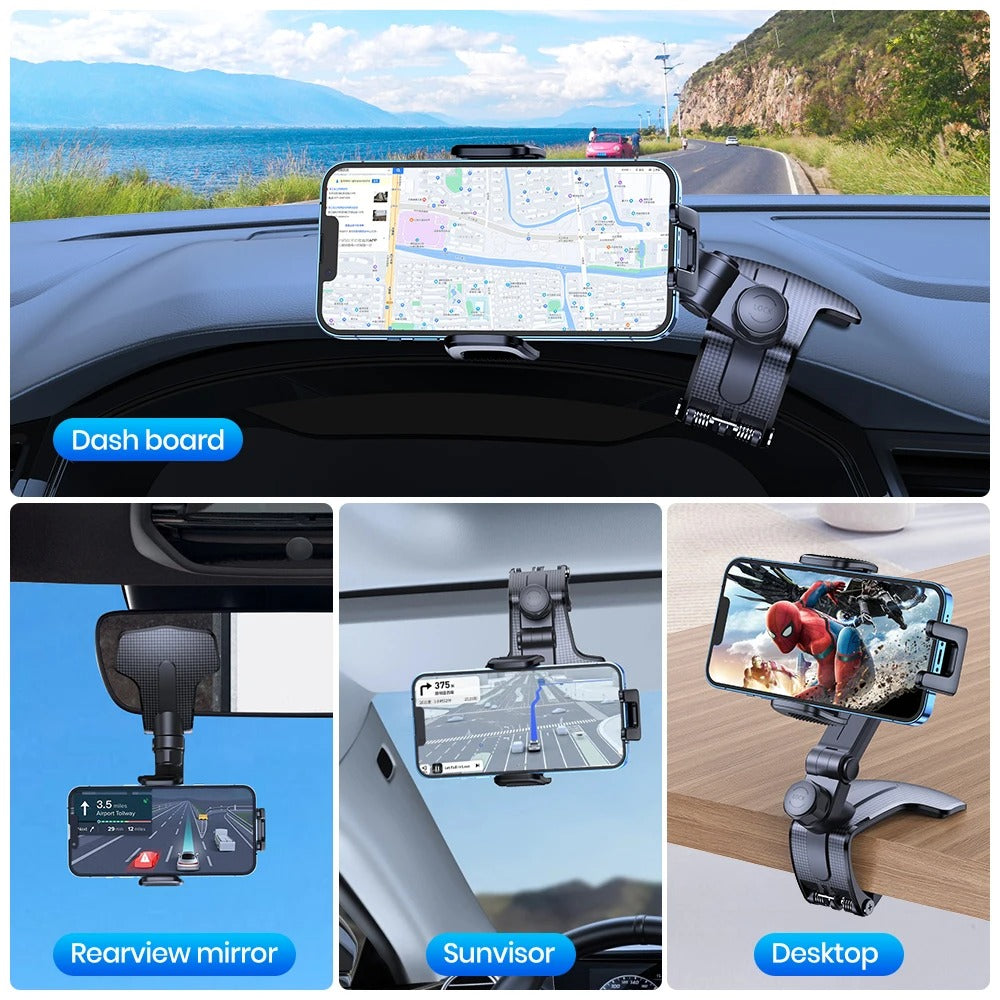 Dashboard Mobile Car Phone Holder - Clip Mount GPS Support Bracket for Safe Driving - Delicate Leather
