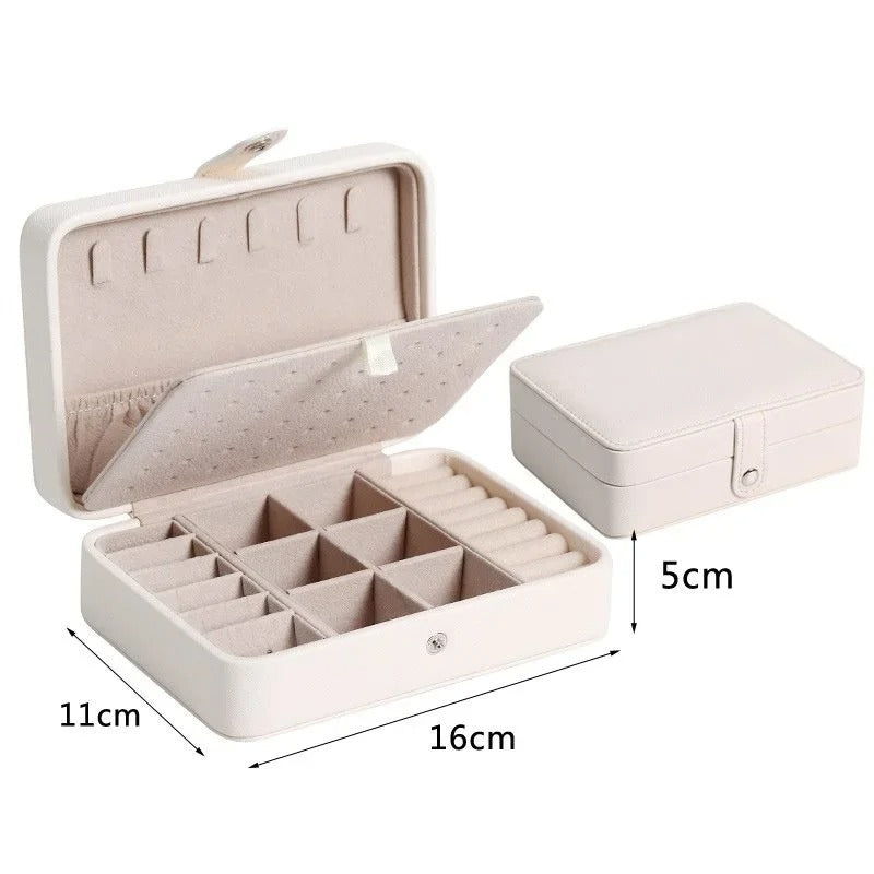 Portable PU Leather Jewelry Organizer Box for Earrings, Rings, and Necklaces - Delicate Leather
