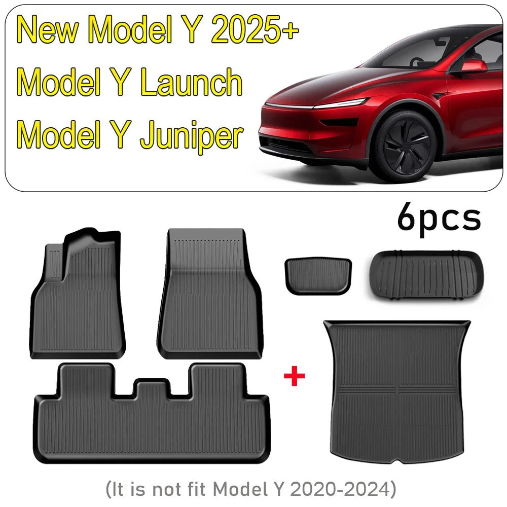 TPE Floor & Trunk Mats Set for Tesla Model Y 2021–2025 & Model 3 Highland – Waterproof, Anti-Slip Liner - Delicate Leather