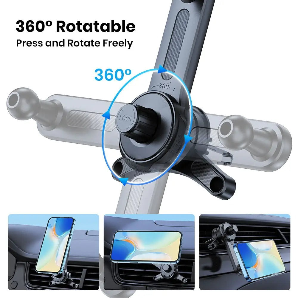 Car Phone Holder - Strong Magnetic Air Vent Mount for iPhone 15/14/13/12 Series - Delicate Leather