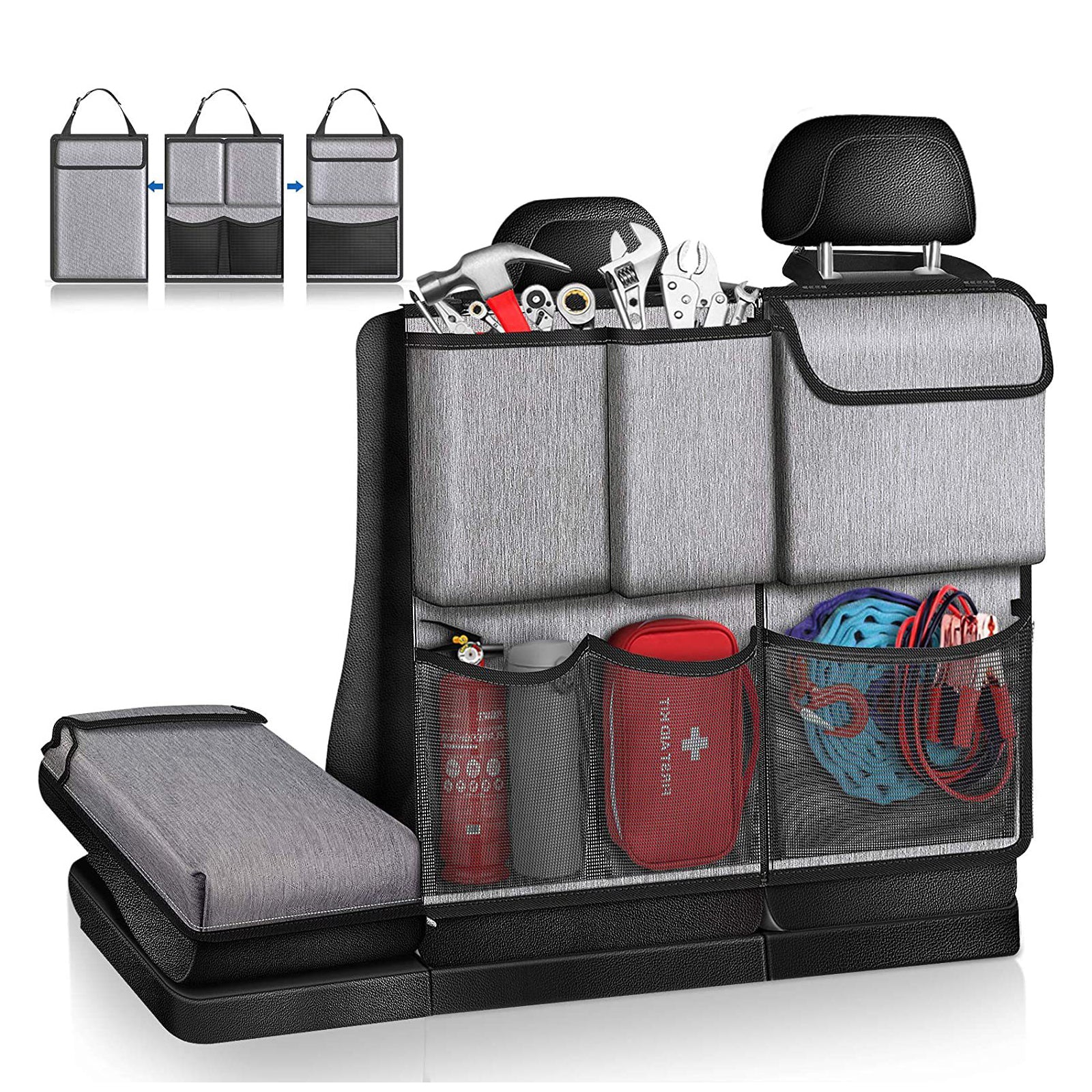 Auto Storage Organizer Car Trunk Bag - Universal Large Capacity Backseat Storage Bag with Cargo Holder Pocket - Delicate Leather