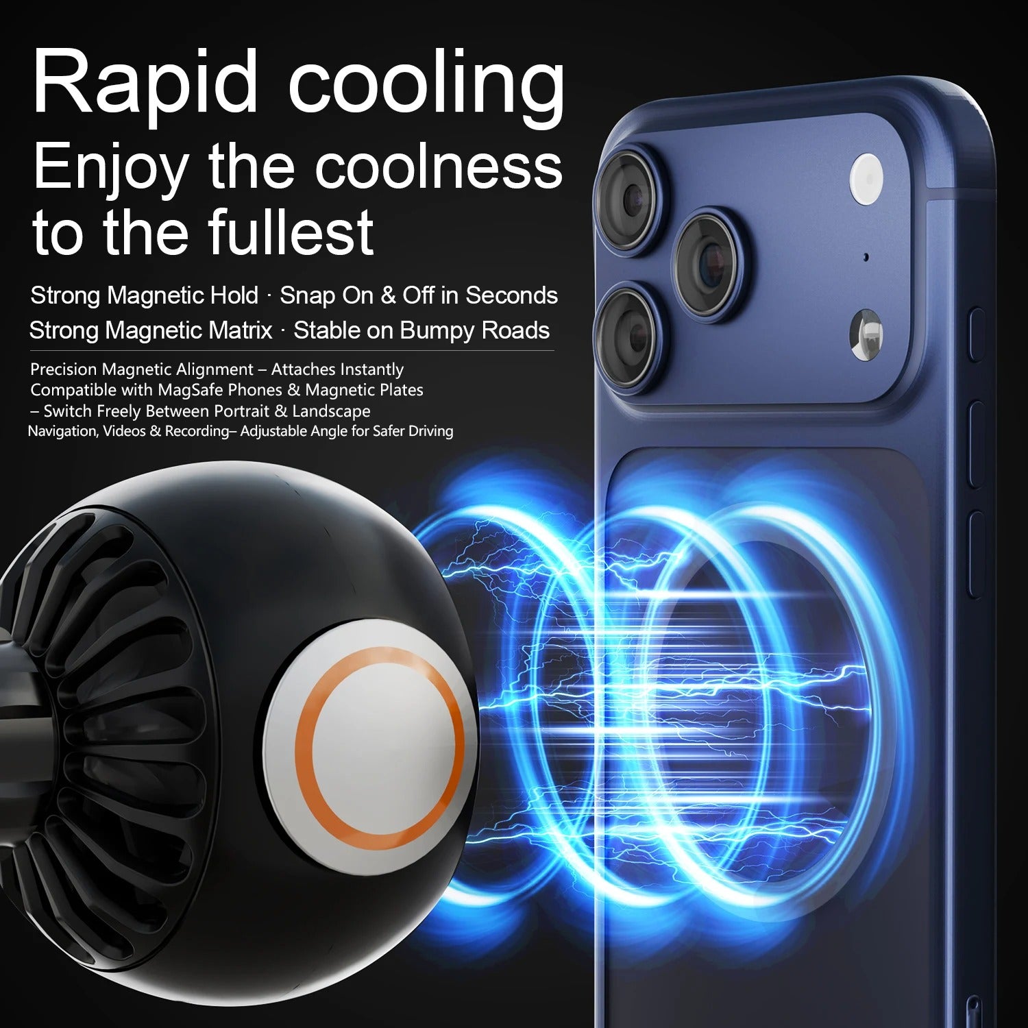 Magnetic Car Phone Holder with Cooling Fan, Aroma Diffuser & RGB Ambient Light - Delicate Leather