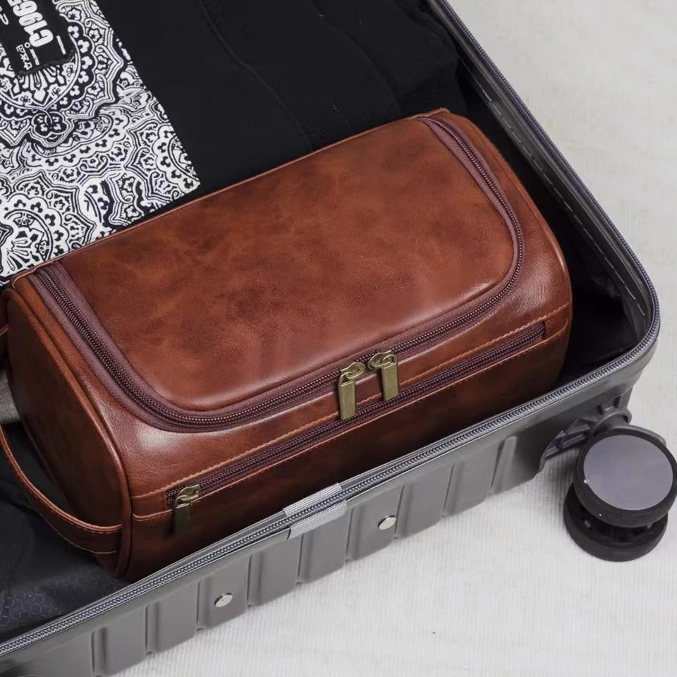 Hanging Toiletry Bag – Large Capacity Travel Organizer for Men & Women - Delicate Leather