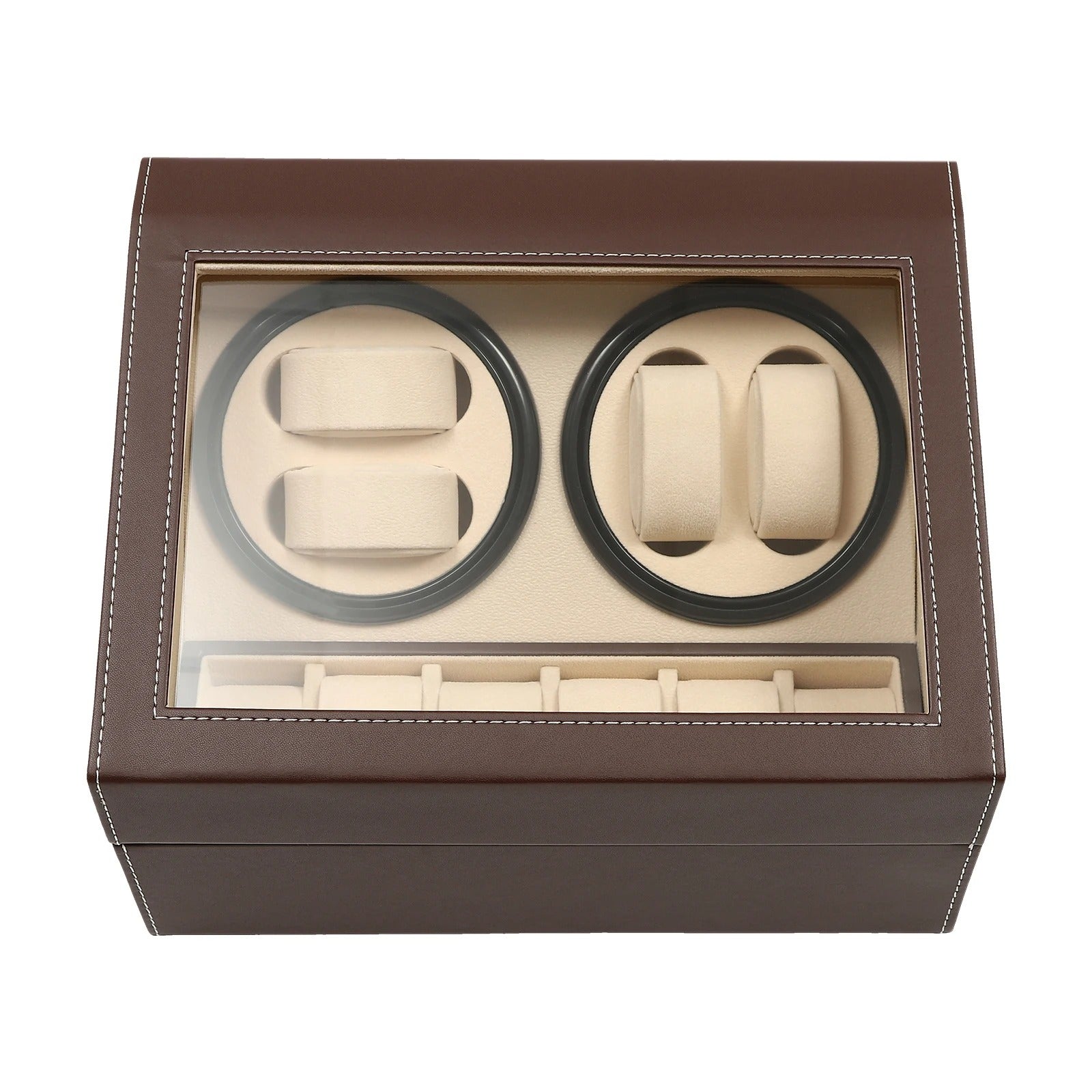 4+6 Automatic Rotation Leather Wood Watch Winder Storage Display Case with Pillow, Luxury Box - Delicate Leather