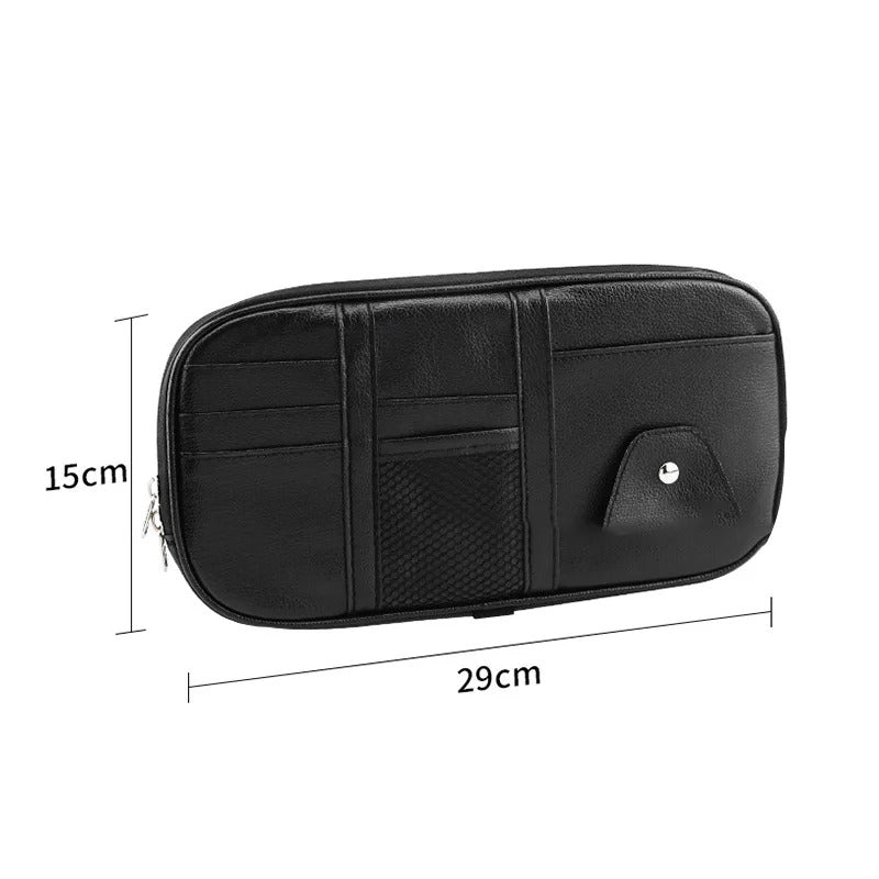 Car Sun Visor Organizer - Multi-pocket Zipper Auto Truck SUV Storage Pouch - Delicate Leather