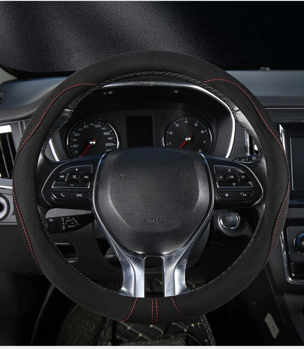 Premium Suede Steering Wheel Cover – Anti-Slip Comfort Grip 14.5–15 Inch Universal Accessory - Delicate Leather