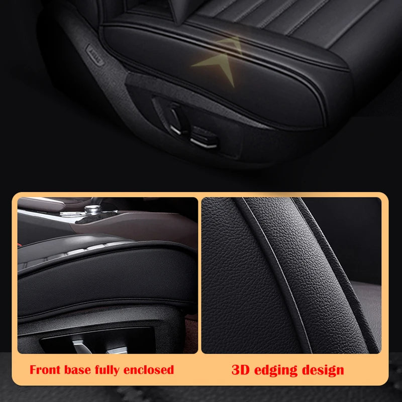 Universal 5-Seat Car Seat Cover Set with Neck & Lumbar Pillow Faux Leather Front and Rear Full Set - Delicate Leather