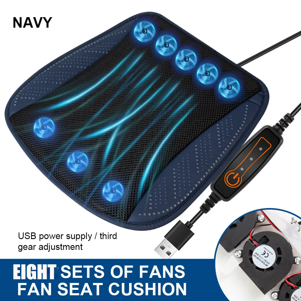 Stay Cool this Summer with the USB Fan Blowing Car Cooling Cushion: 8-Fan Design with 3 Adjustable Gears for Ultimate Ventilation and Comfort in Your Auto Interior - Delicate Leather
