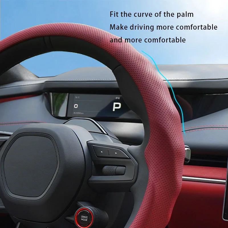 5D Nappa Leather Steering Wheel Cover – Perforated Breathable Ultra-Thin Anti-Slip Grip - Delicate Leather