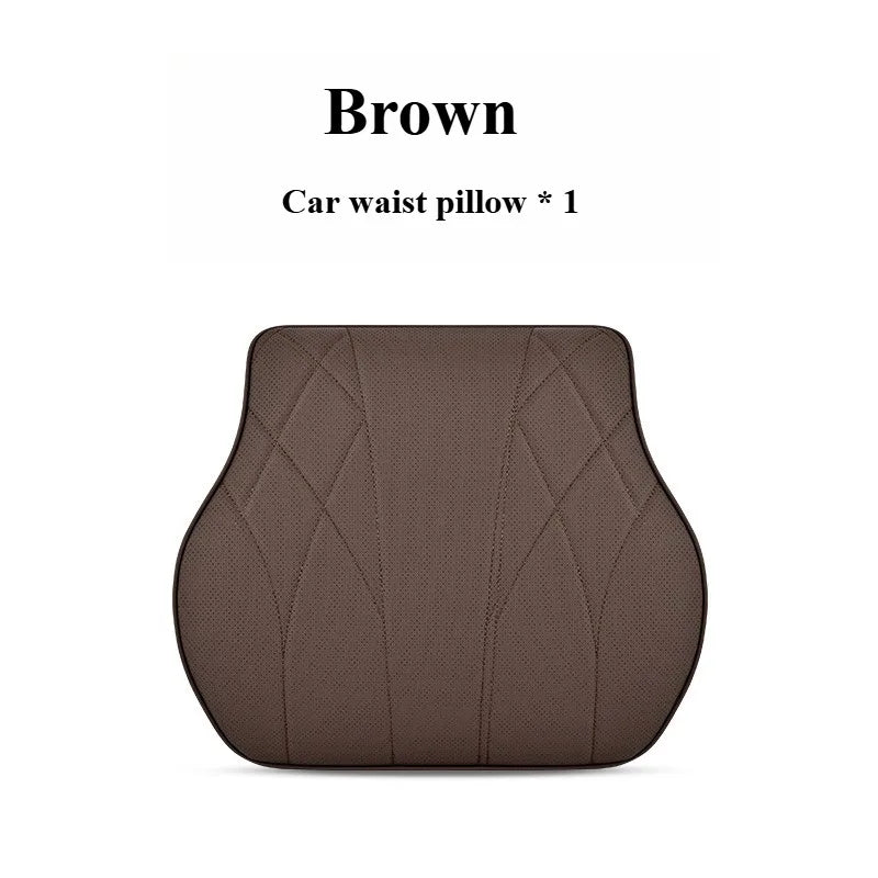 Memory Foam Car Neck & Lumbar Support Pillow Set – Leather Seat Comfort Cushions - Delicate Leather