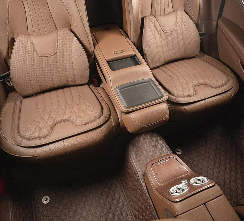 Delicate Leather Universal Car Seat Cushion with Lumbar Support – Ergonomic Leather Driver’s Seat Pad with Integrated Back Support - Delicate Leather