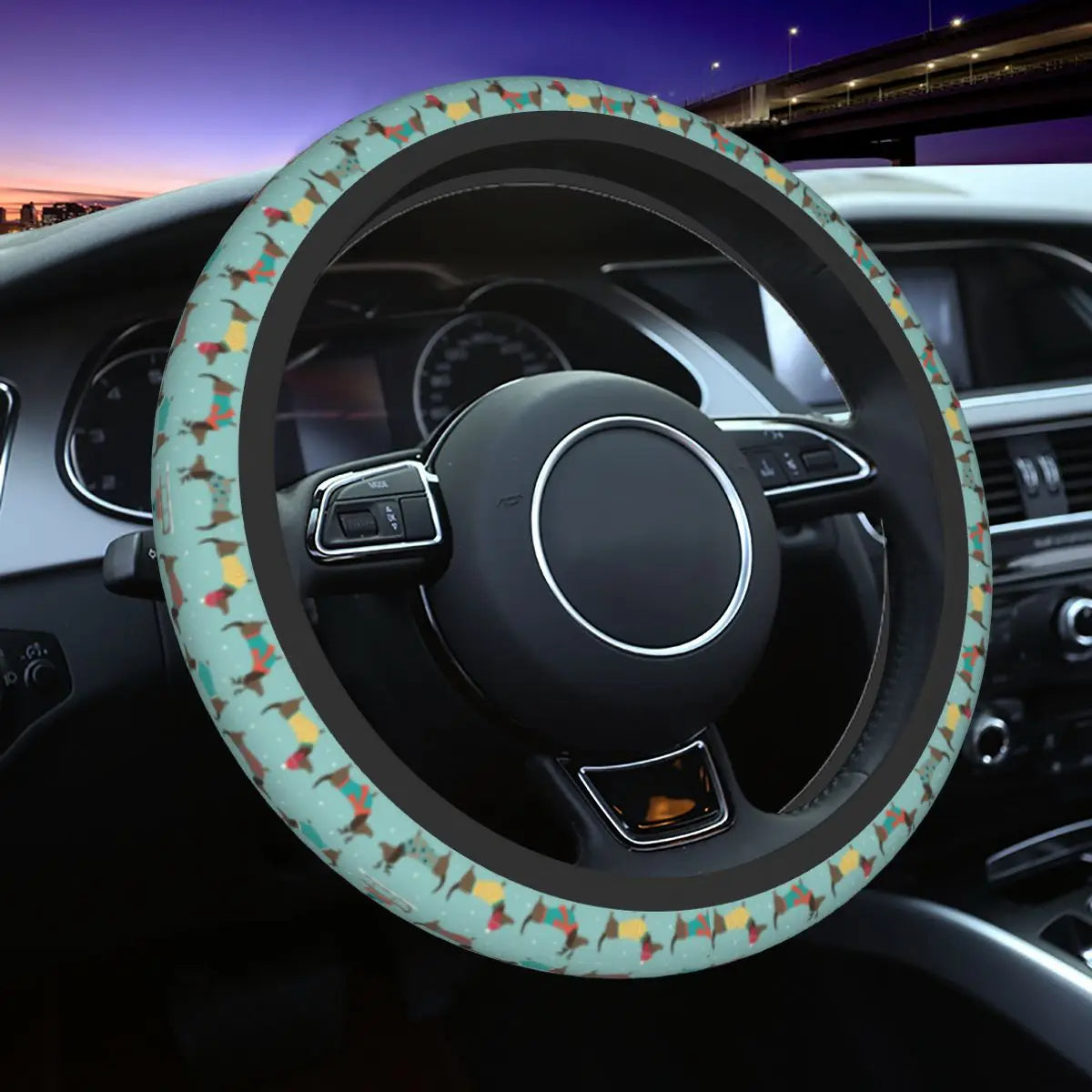 Doxie Florals Dachshund Steering Wheel Cover, Sausage Dog Car Steering Wheel Cover , Car Accessories 40 - Delicate Leather